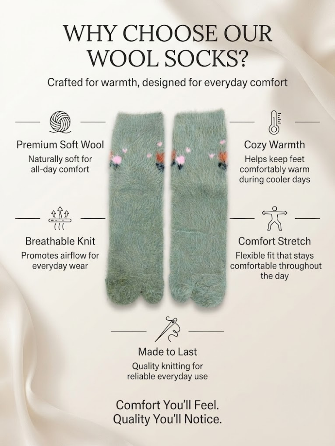 Cdeck Women’s Soft Wool Socks | Warm, Cozy & Stylish Green Floral Socks