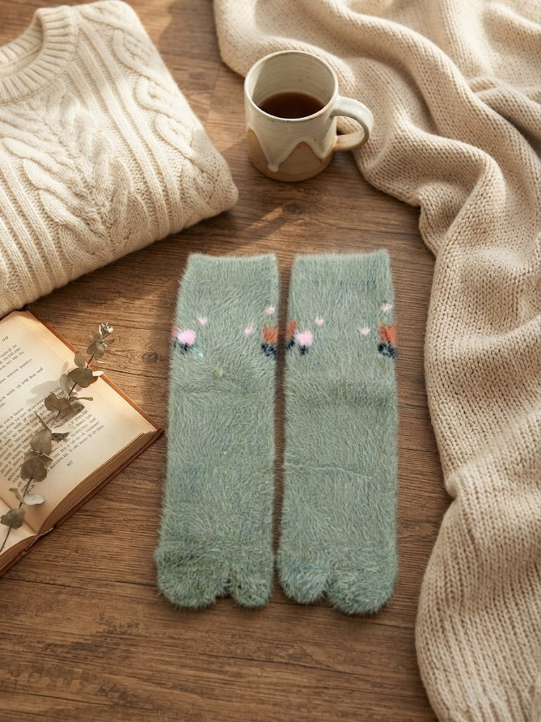 Cdeck Women’s Soft Wool Socks | Warm, Cozy & Stylish Green Floral Socks