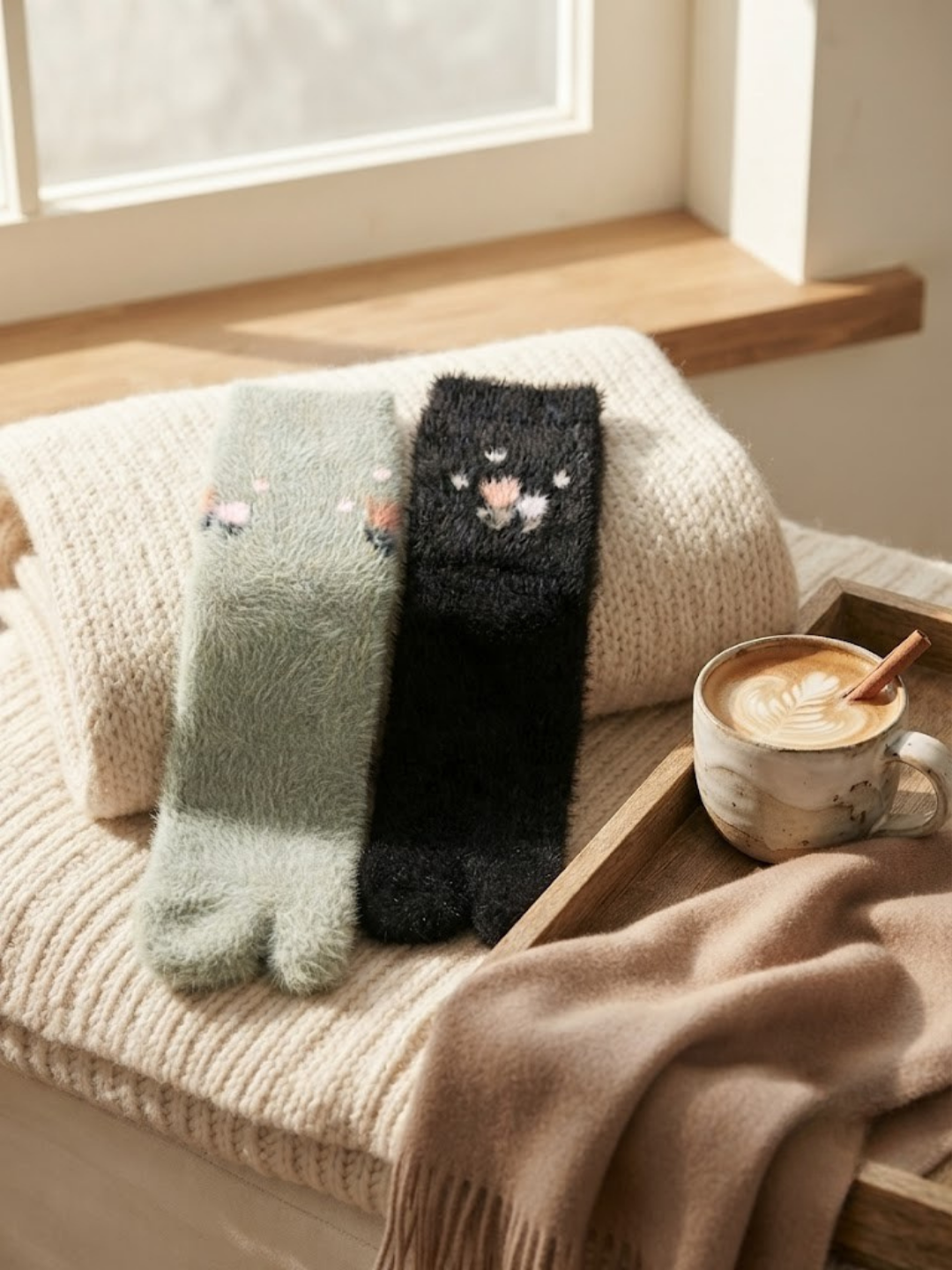 Cdeck Women’s Soft Wool Socks Combo | Cozy Green & Black Floral Socks