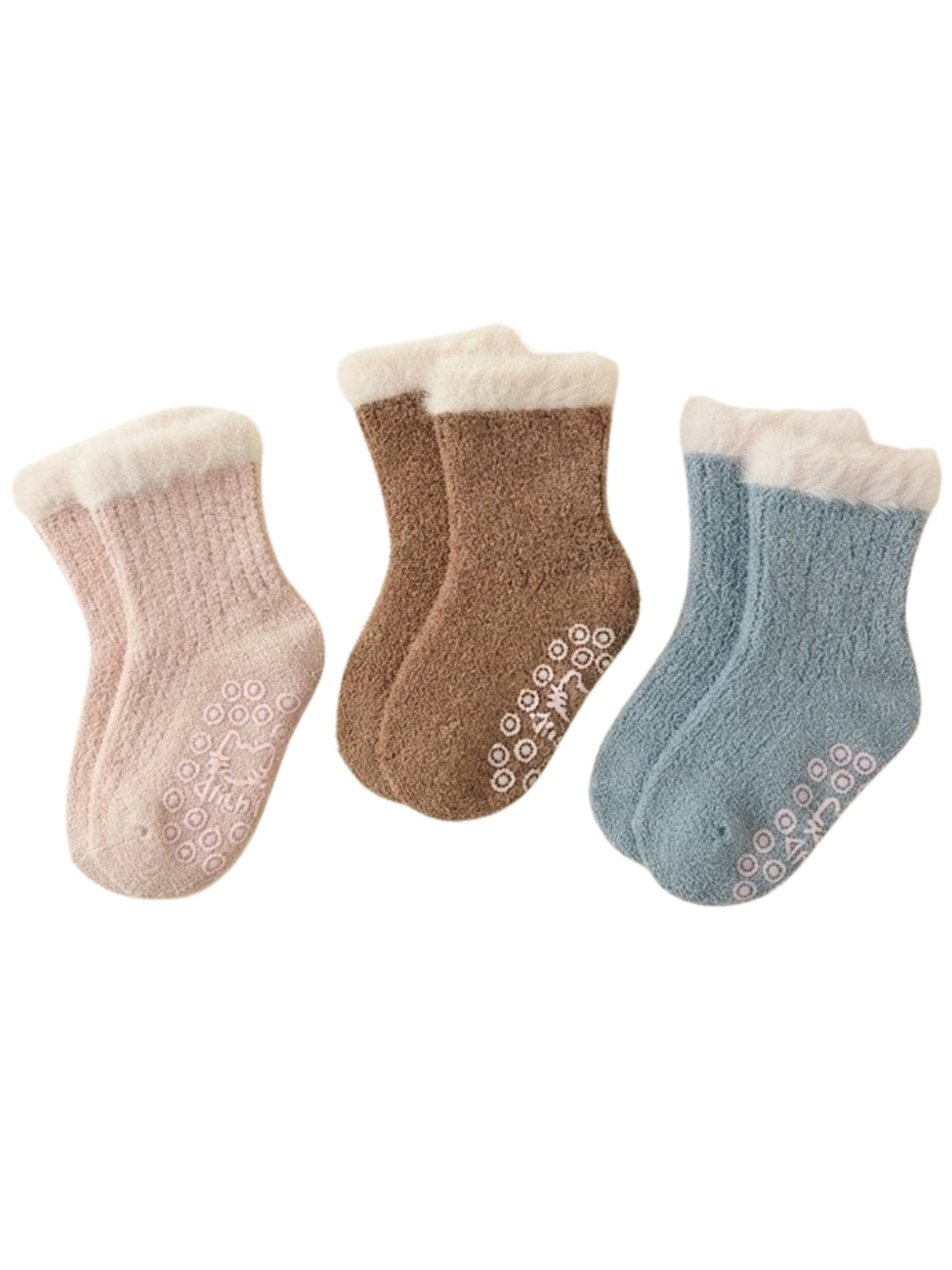 Cdeck Kids Winter Woolen Socks | Soft Fuzzy Rabbit Hair Wool Socks with Anti-Skid Sole | 0–4 Years | Pack of 3 | Lavender, Green & Pink