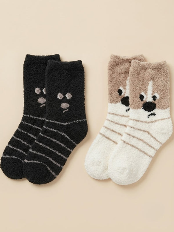 Cdeck Rabbit Hair Wool Socks for Women, 2 Pairs Fuzzy Warm Winter Socks with Cute Animal Face
