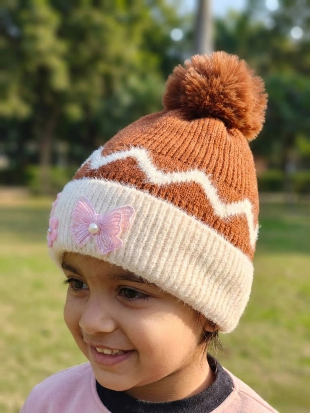 Cdeck Kids Woolen Winter Cap for Baby Girls | Soft, Warm & Comfortable | 1–2 Years