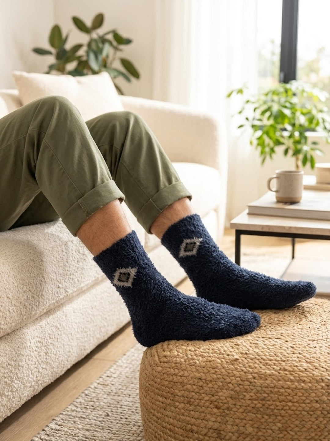 Cdeck Men’s Premium Hair Wool Winter Socks | Single Pair | Soft, Fuzzy, Warm & Comfortable Free Size | Navy Blue