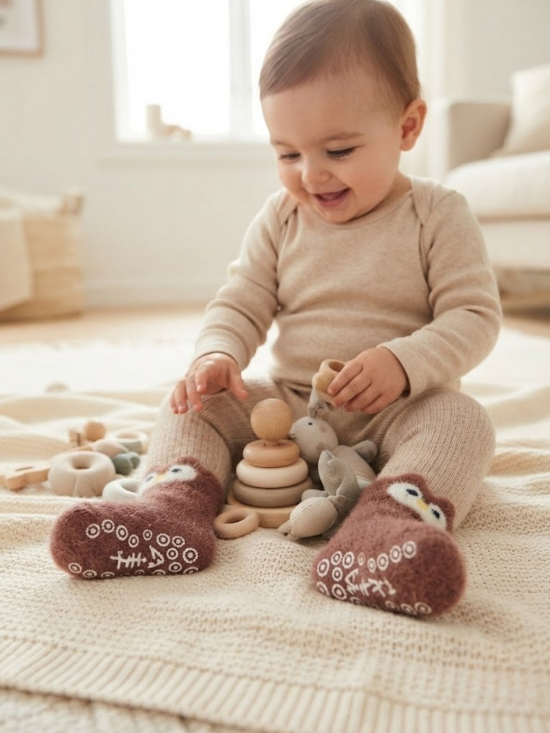 Cdeck Kids Winter Woolen Socks | Soft Fuzzy Rabbit Hair Wool Socks with Anti-Skid Sole | 0–4 Years | Pack of 3 | Multicolor