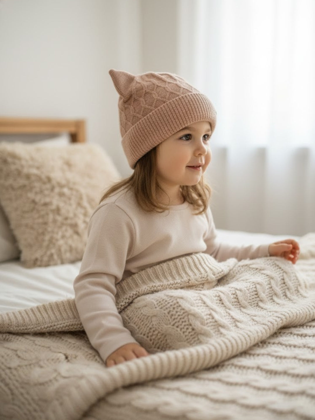 Cdeck Kids Woolen Winter Cap with Cute Cat Ear Design | Soft, Warm & Comfortable | 2–4 Years