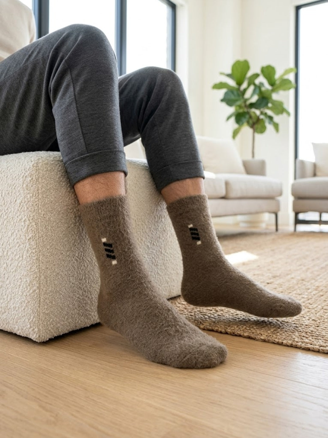 Cdeck Men’s Premium Hair Wool Winter Socks  | Soft, Fuzzy, Warm & Comfortable | Brown | Free Size