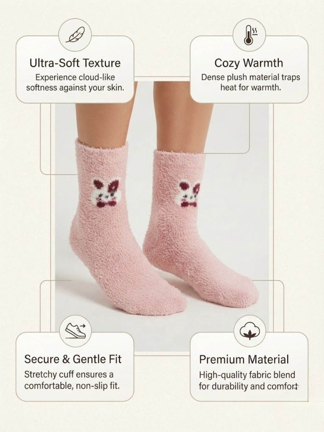 Cdeck Women’s Premium Rabbit Hair Wool Socks – Soft Fuzzy Warm Mid-Calf Winter Socks with Cute Character Design