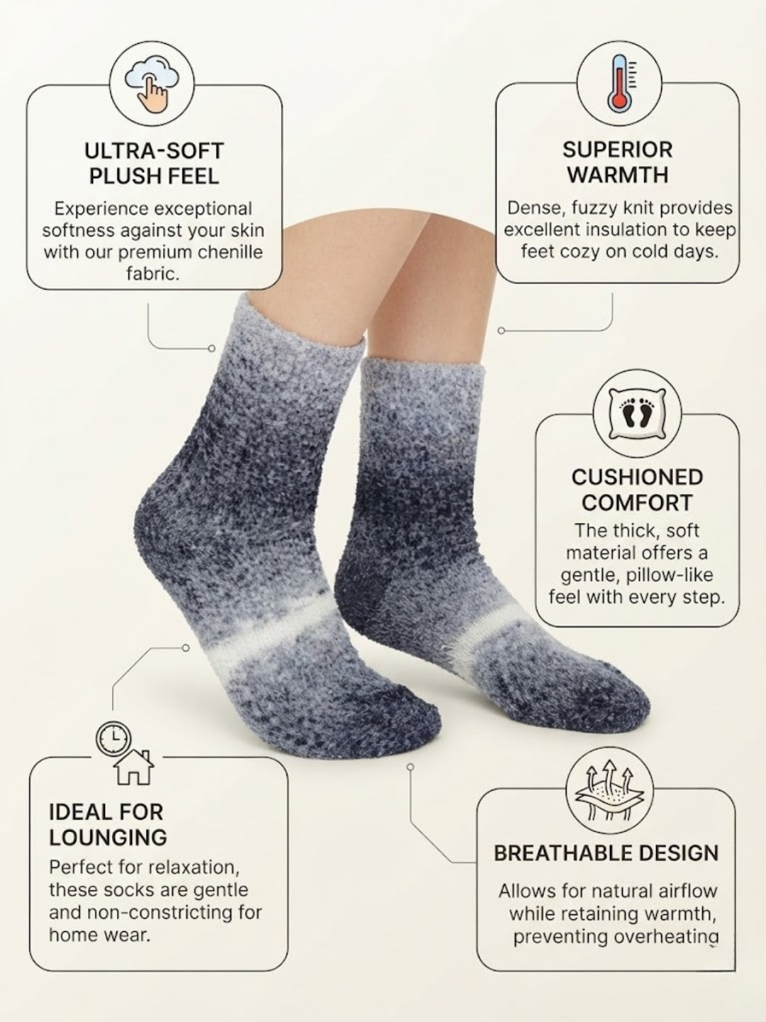 Cdeck Unisex Premium Fuzzy Socks – Extra Soft Warm Cozy Winter Socks for Men & Women | Comfortable Everyday Wear | Free Size | Charcoal Grey