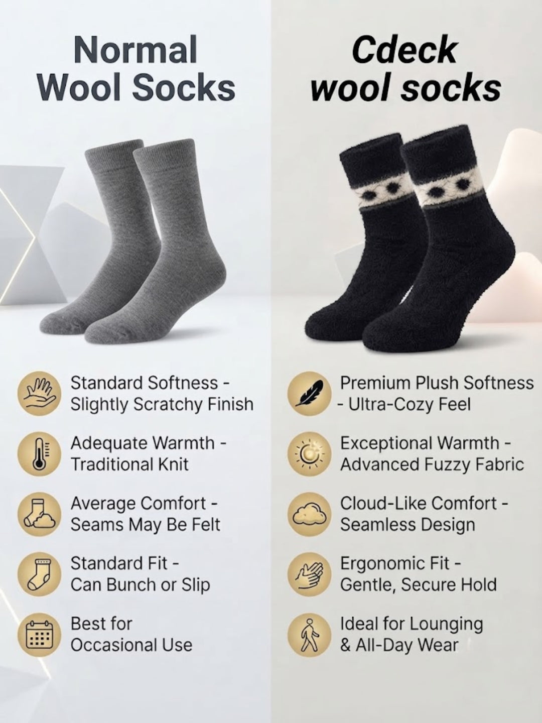 Cdeck Men’s Premium Hair Wool Winter Socks | Soft, Fuzzy, Warm & Comfortable Free Size | Black