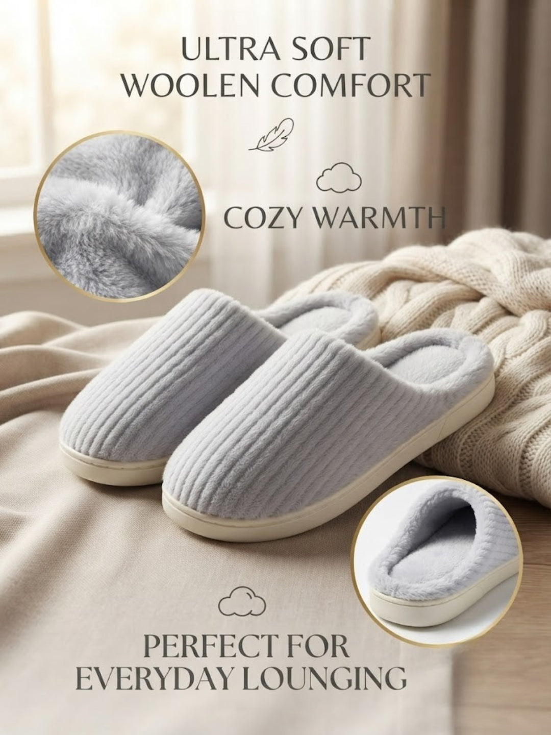 Cdeck Women’s Fuzzy Winter Slippers | Soft Plush  Slippers for Comfort & Warmth | Free Size | Grey