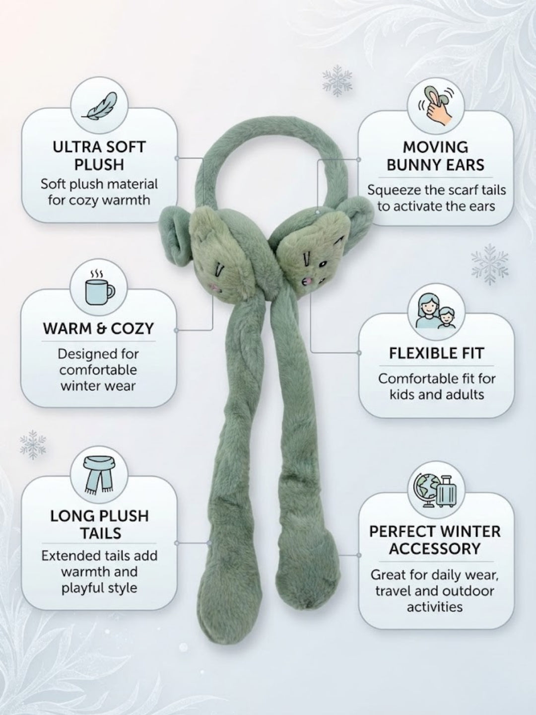 Cdeck Velvet Mouse Earmuffs for Girls & Women, Soft Warm Winter Earmuffs with Long Hanging Ear Covers, Free Size