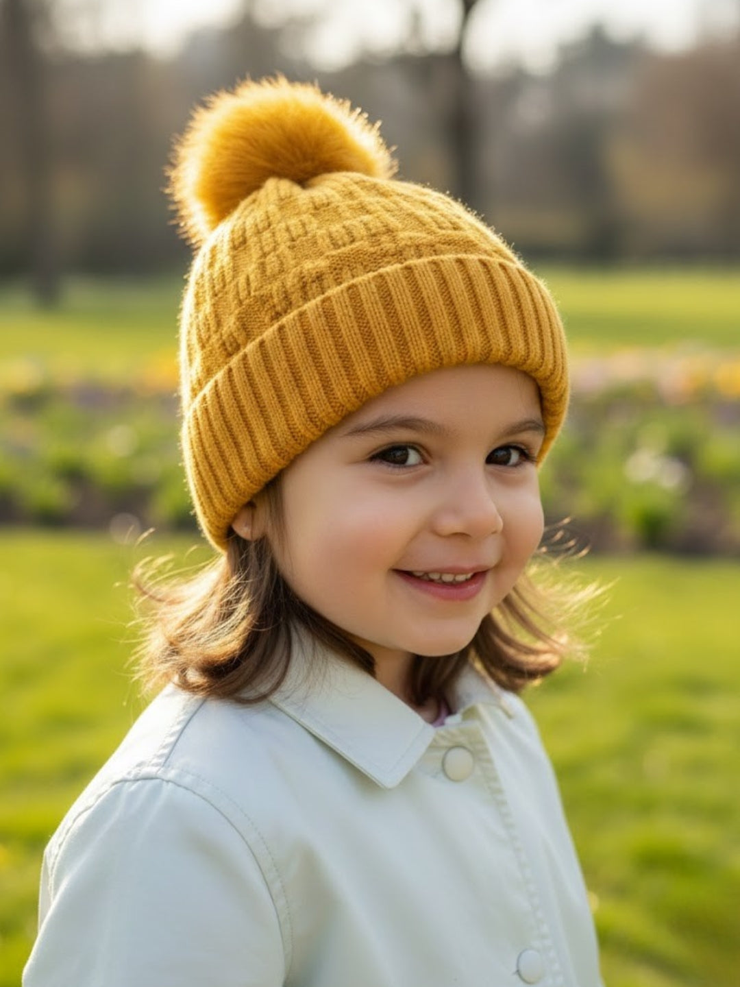 Cdeck Unisex Cable Knit Woolen Winter Beanie Cap with Pom Pom | Soft & Warm | 2–4 Years