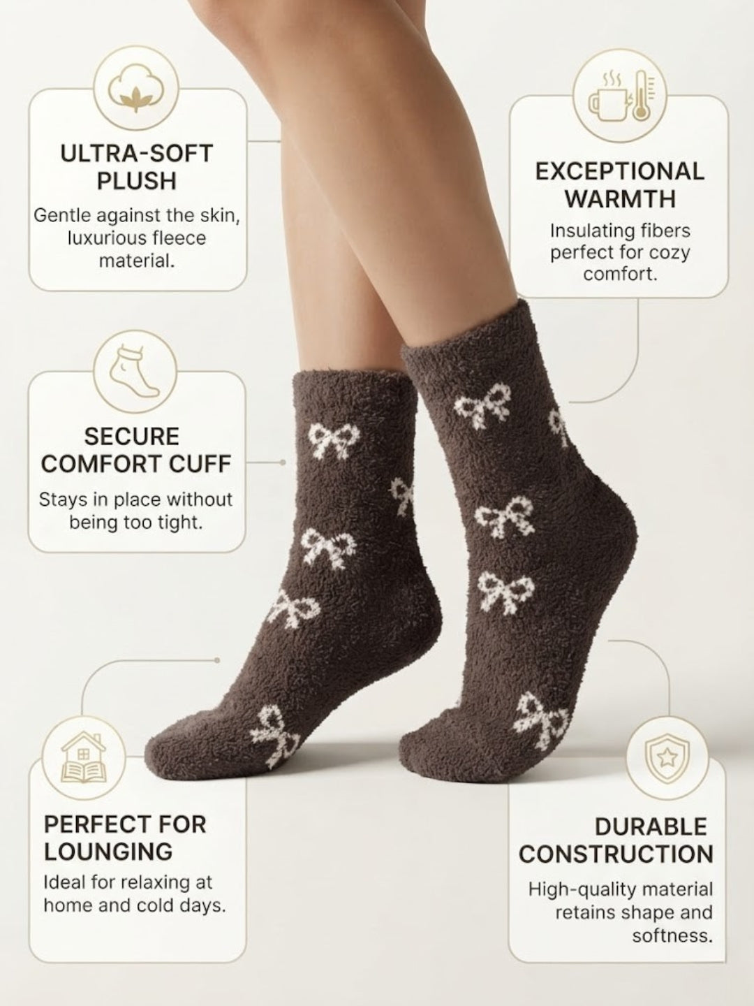 Cdeck Women’s Mid-Calf Rabbit Hair Wool Socks – Premium Soft Warm Fuzzy Winter Socks, Cozy Plush Socks with Cute Bow Pattern