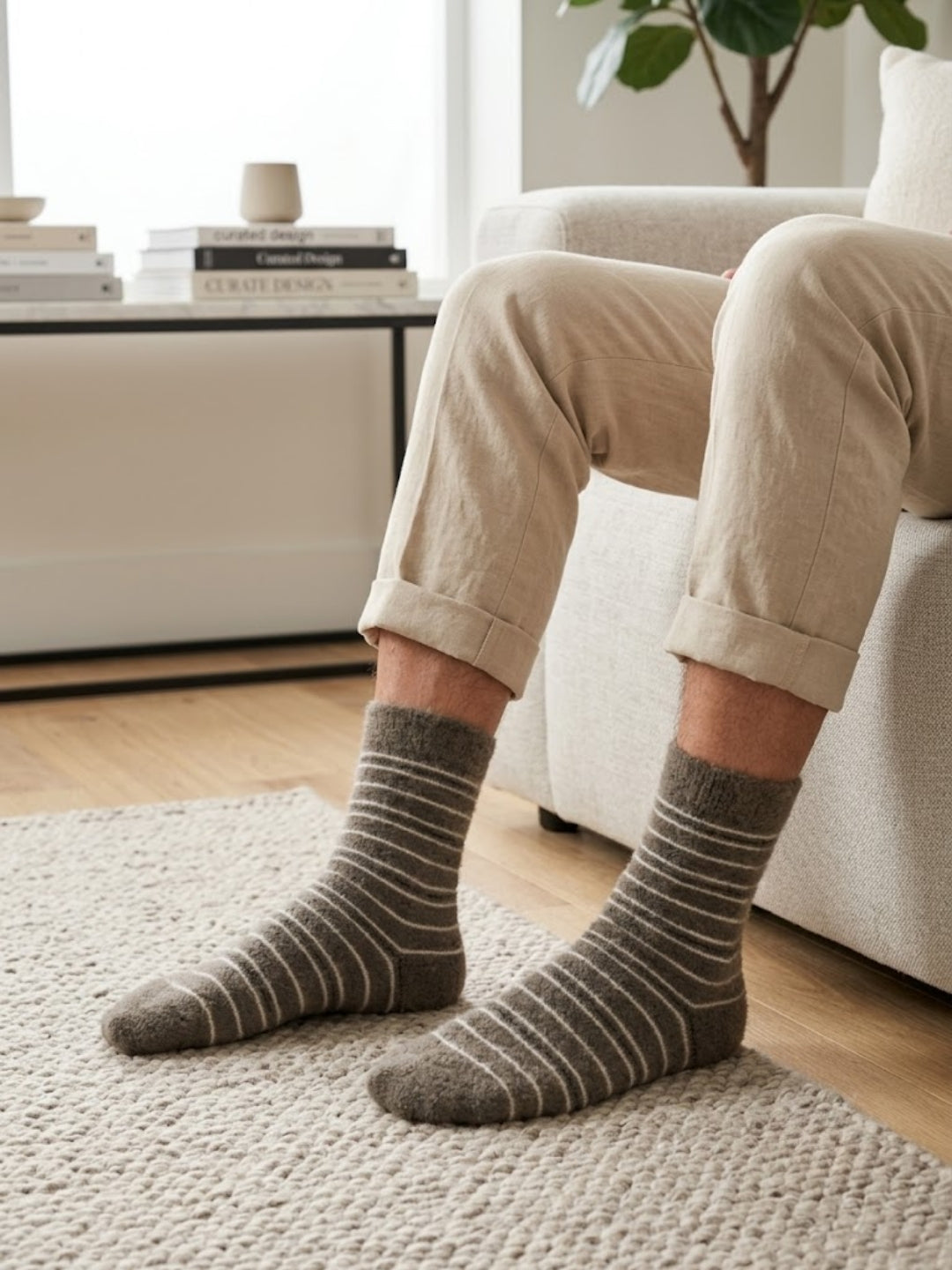 Cdeck Men’s Hair Wool Winter Socks | Single Pair | Soft, Warm, Fuzzy & Stretchable | Comfortable Daily Wear | Brown Striped