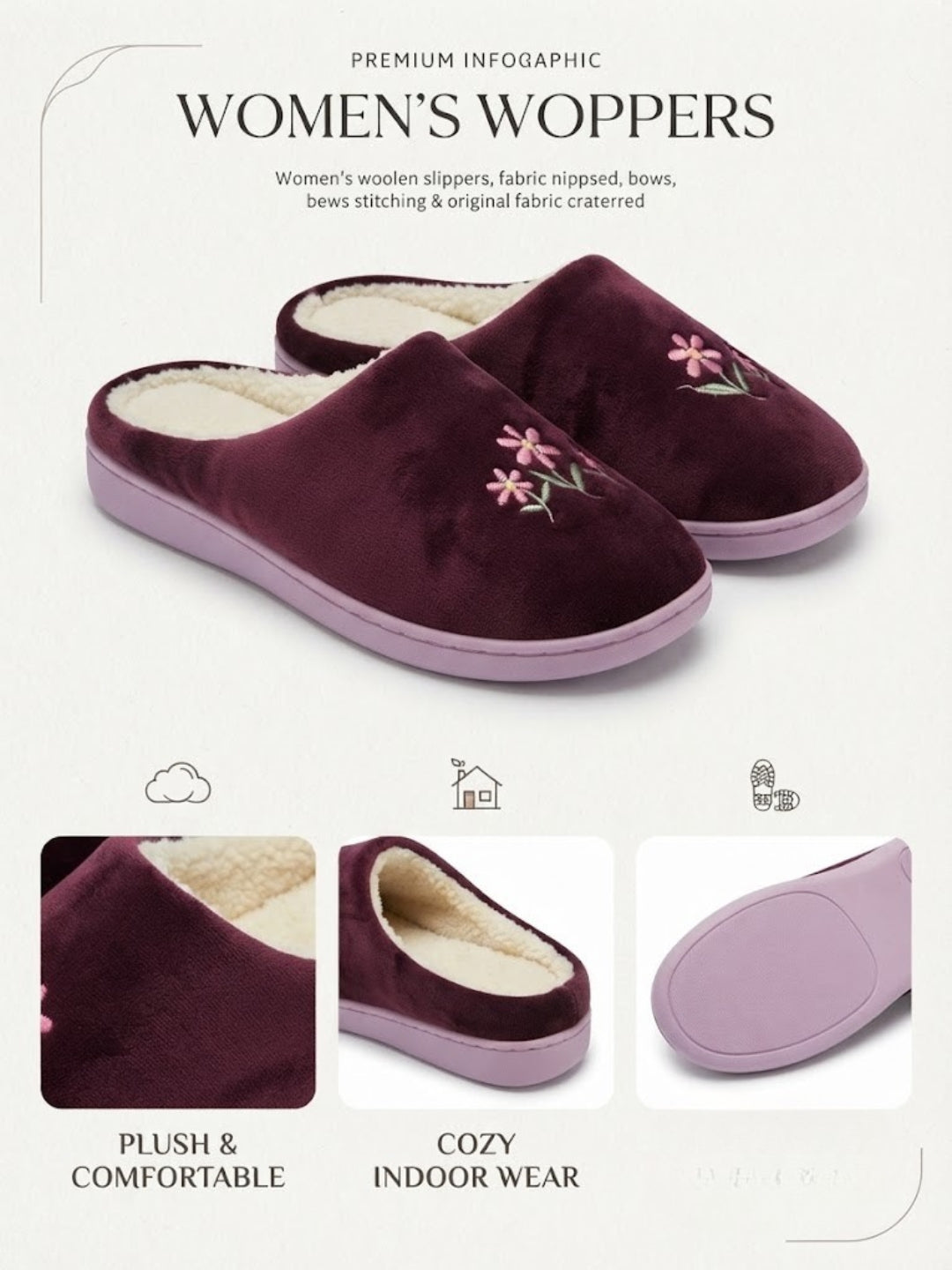 Cdeck Women’s Fuzzy Winter Slippers | Soft Plush  Slippers for Comfort & Warmth | Free Size | Maroon