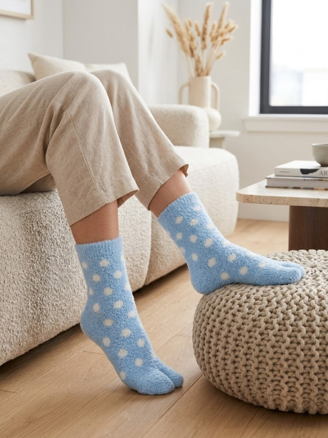 Cdeck Women Premium Hair Wool Socks | Soft Warm Fuzzy Winter Socks | Sky Blue & White  | Free Size