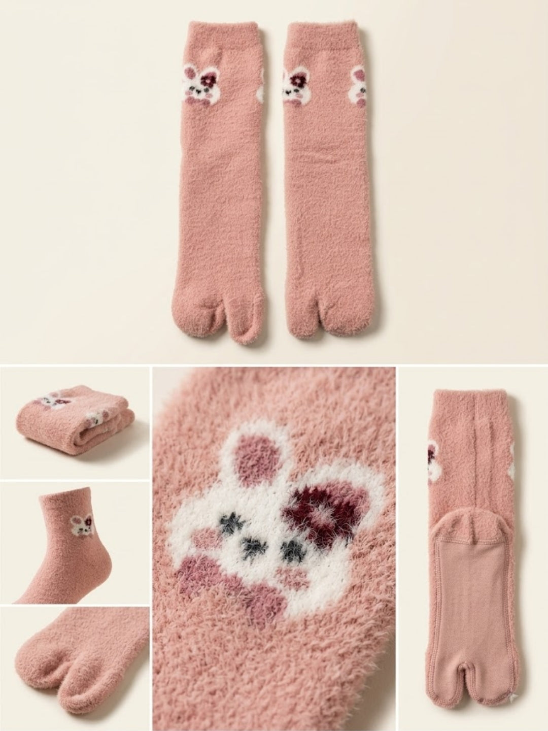 Cdeck Women’s Premium Soft Fuzzy Bear Design Warm Winter Split-Toe Socks for Women | Free Size | Pink