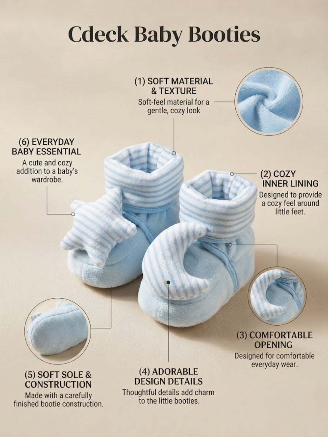 Cdeck Baby Woolen Booties for Infants | Soft, Warm & Comfortable Winter Footwear | 3–9 Months |  Blue