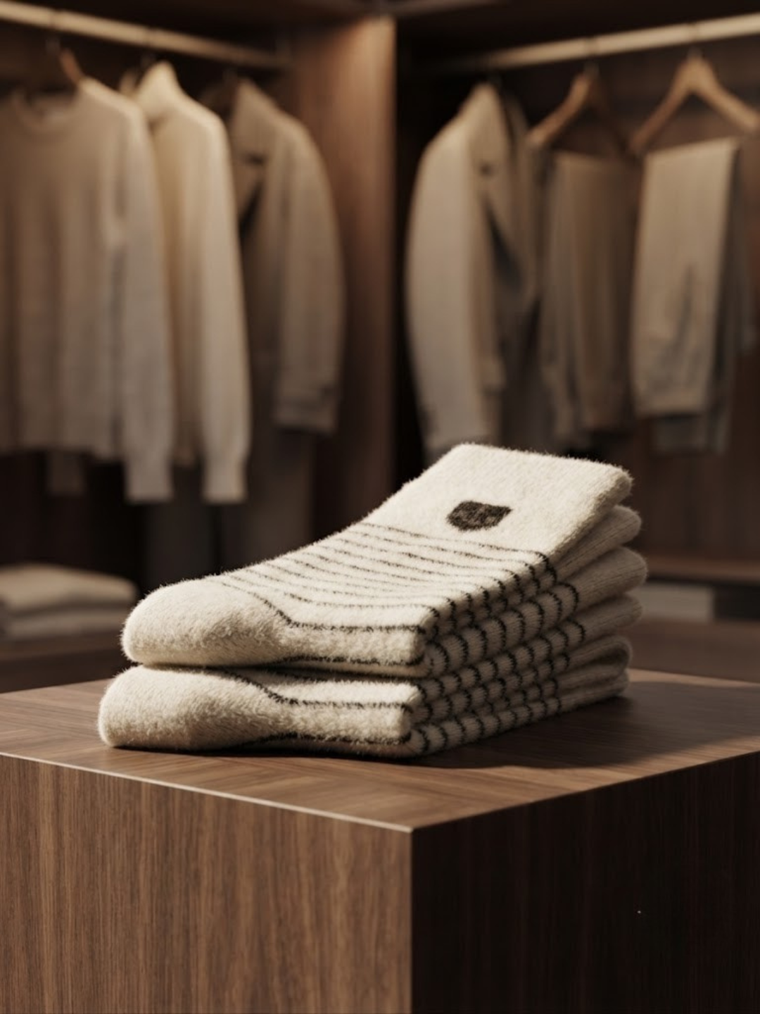 Cdeck Men’s Soft Wool Socks | Warm Cream Striped Cozy Socks