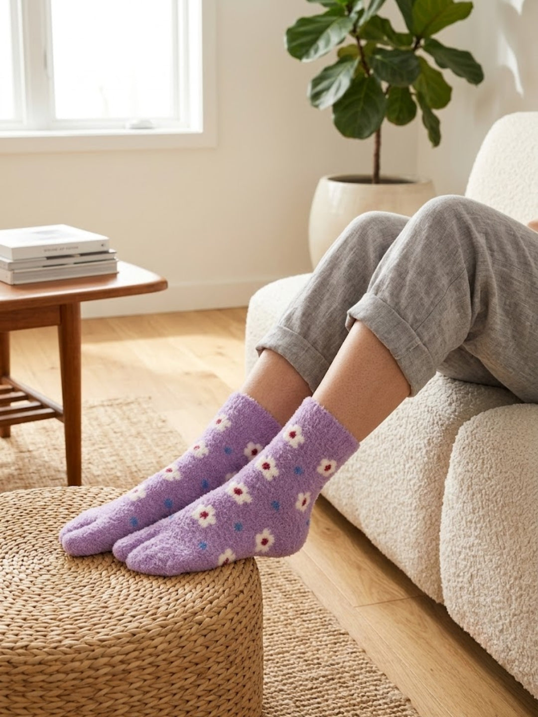 Cdeck Women Soft Fuzzy Winter Socks | Warm & Cozy Floral Pattern | Free Size | Purple