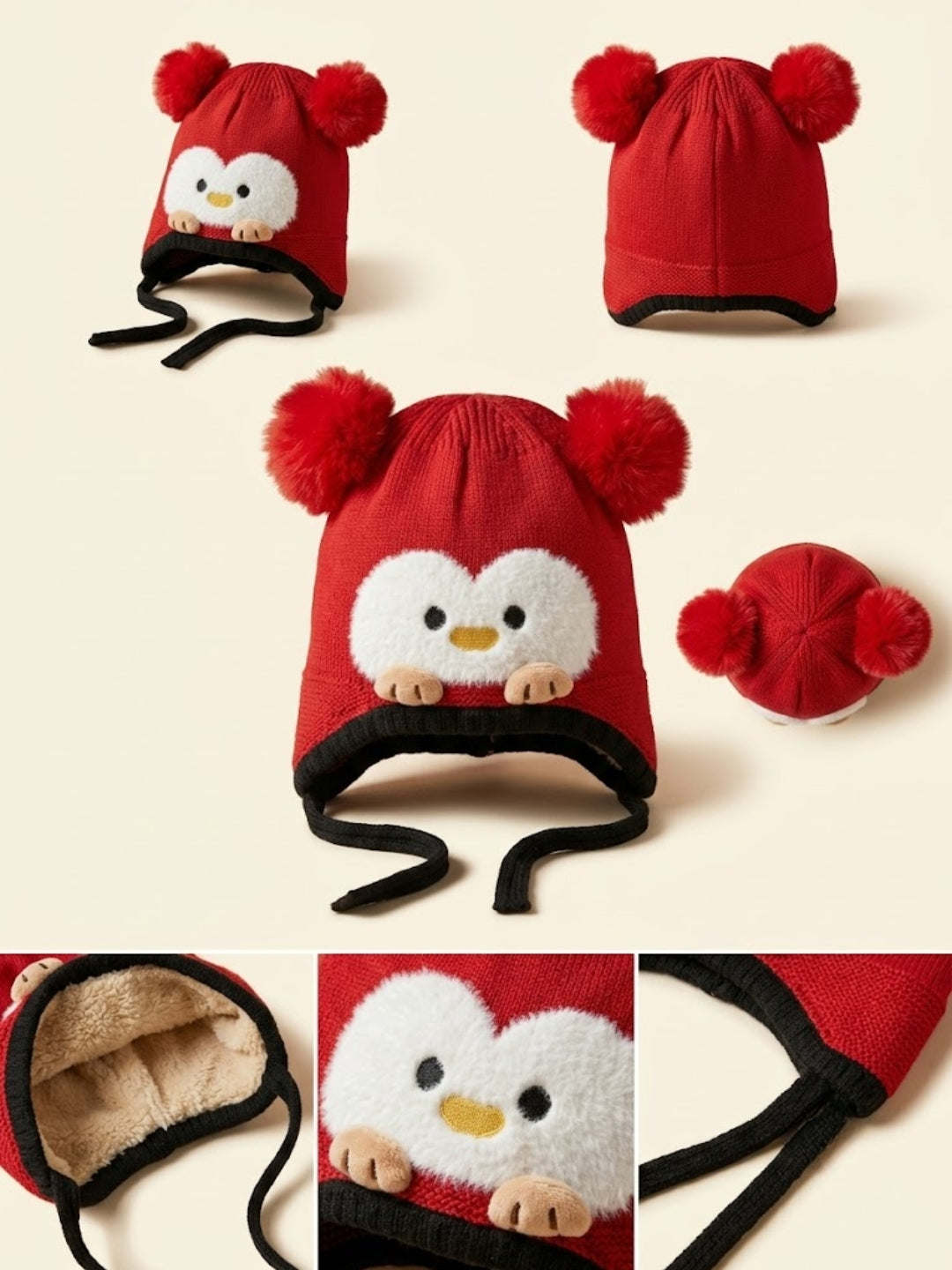 Cdeck Kids Woolen Winter Cap for Boys & Girls | Warm & Comfortable Winter Wear | 2–4 Years | Red