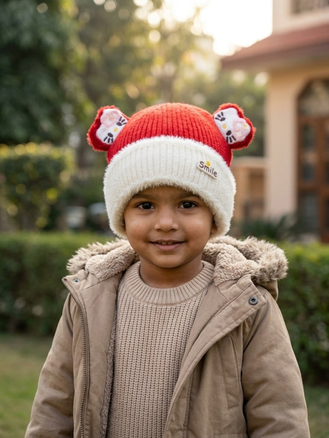 Cdeck Kids Woolen Winter Cap for Boys & Girls | Warm & Comfortable Winter Wear | 2–4 Years |Red