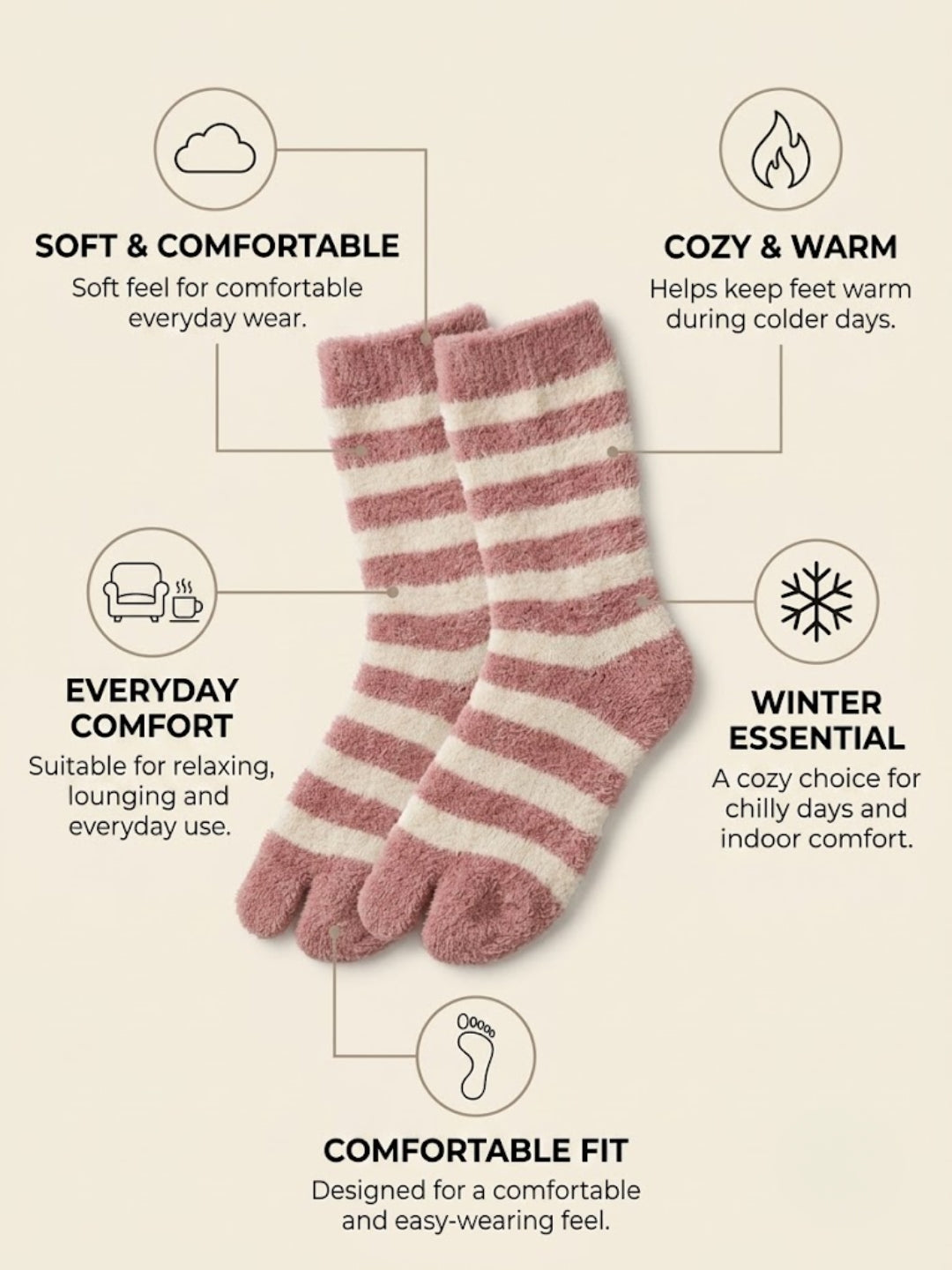 Cdeck Premium Hair Wool Socks for Women | Warm & Comfortable | Free Size | Pink White