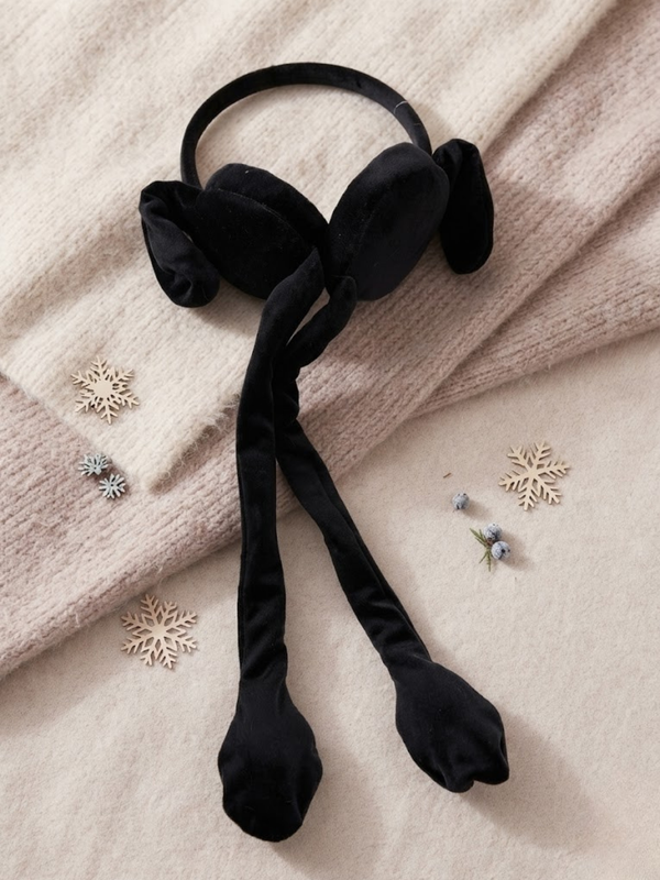 Cdeck Velvet Winter Earmuffs for Girls & Women, Soft Warm Ear Warmers with Long Tie Design, Free Size