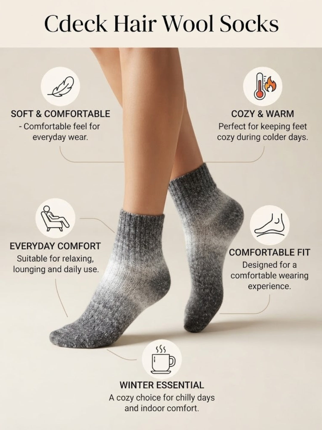 Cdeck Women's Low Cut Socks | Soft Grey Ankle Socks | Comfortable Casual Everyday Socks for Women