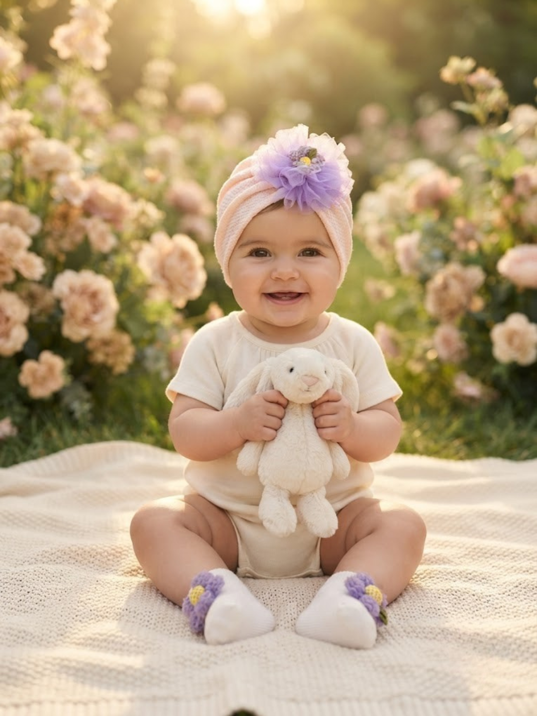 Cdeck Pure Cotton Socks and Cap Set for Baby | Soft Floral Design | Comfortable & Cute