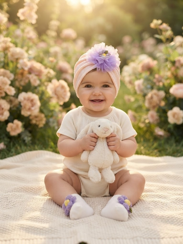 Cdeck Pure Cotton Socks and Cap Set for Baby | Soft Floral Design | Comfortable & Cute