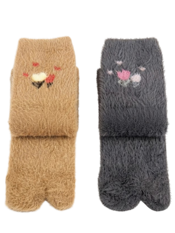 Cdeck Women’s Soft Wool Socks Combo | Cozy Beige & Grey Floral Socks