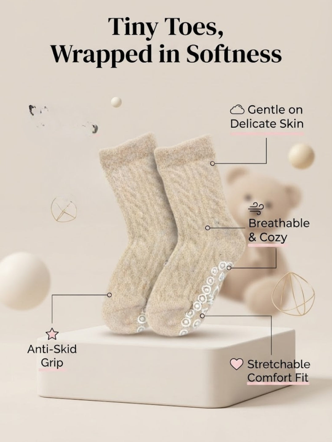 Cdeck Kids Winter Woolen Socks | Soft Rabbit Hair Wool Socks with Stretchable Fit & Anti-Skid Sole | 0–4 Years | Pack of 3 | Multicolor