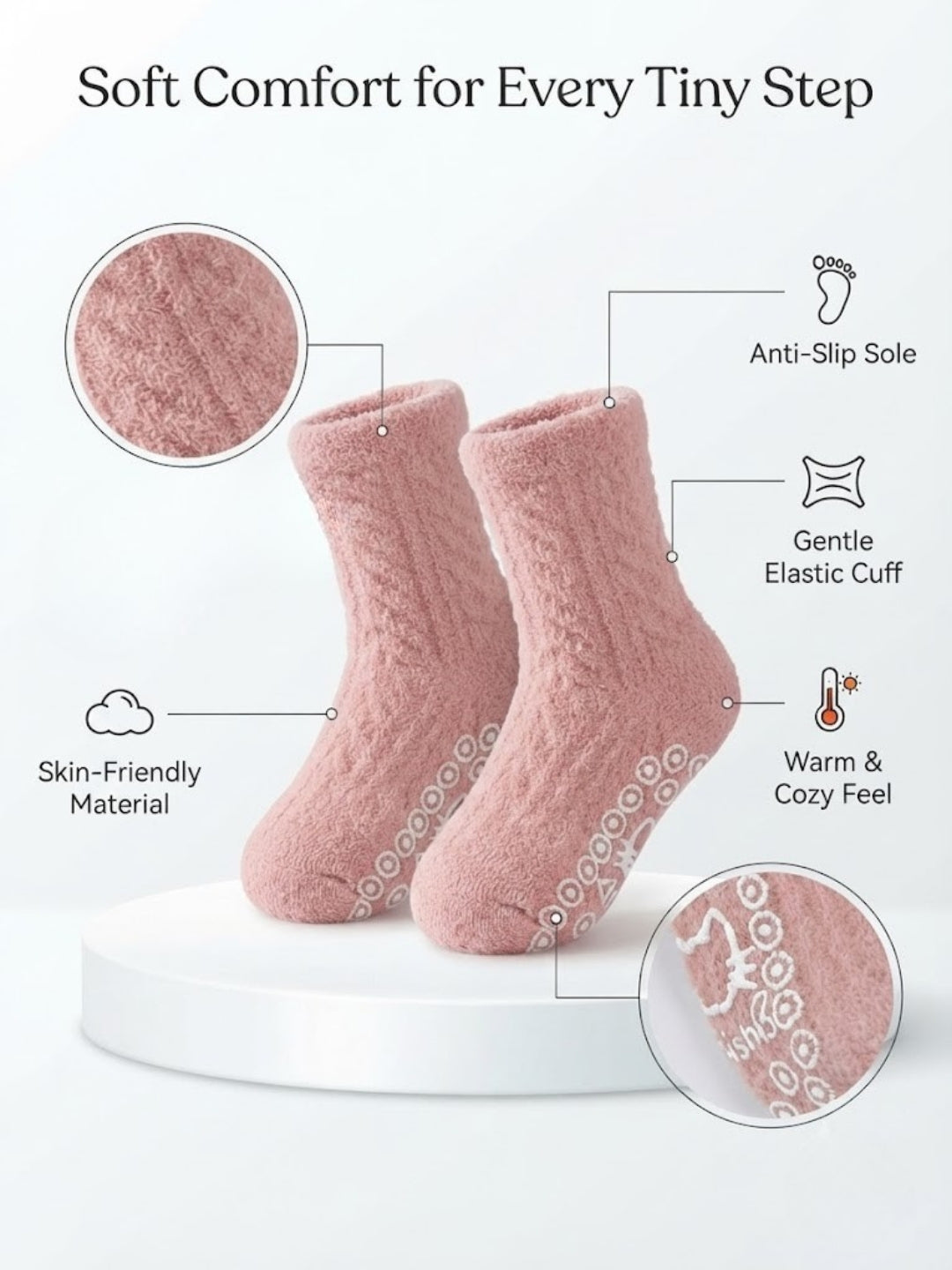 Cdeck Kids Winter Woolen Socks | Soft Rabbit Hair Wool Socks with Stretchable Fit & Anti-Skid Sole | 0–4 Years | Pack of 3 | Multicolor
