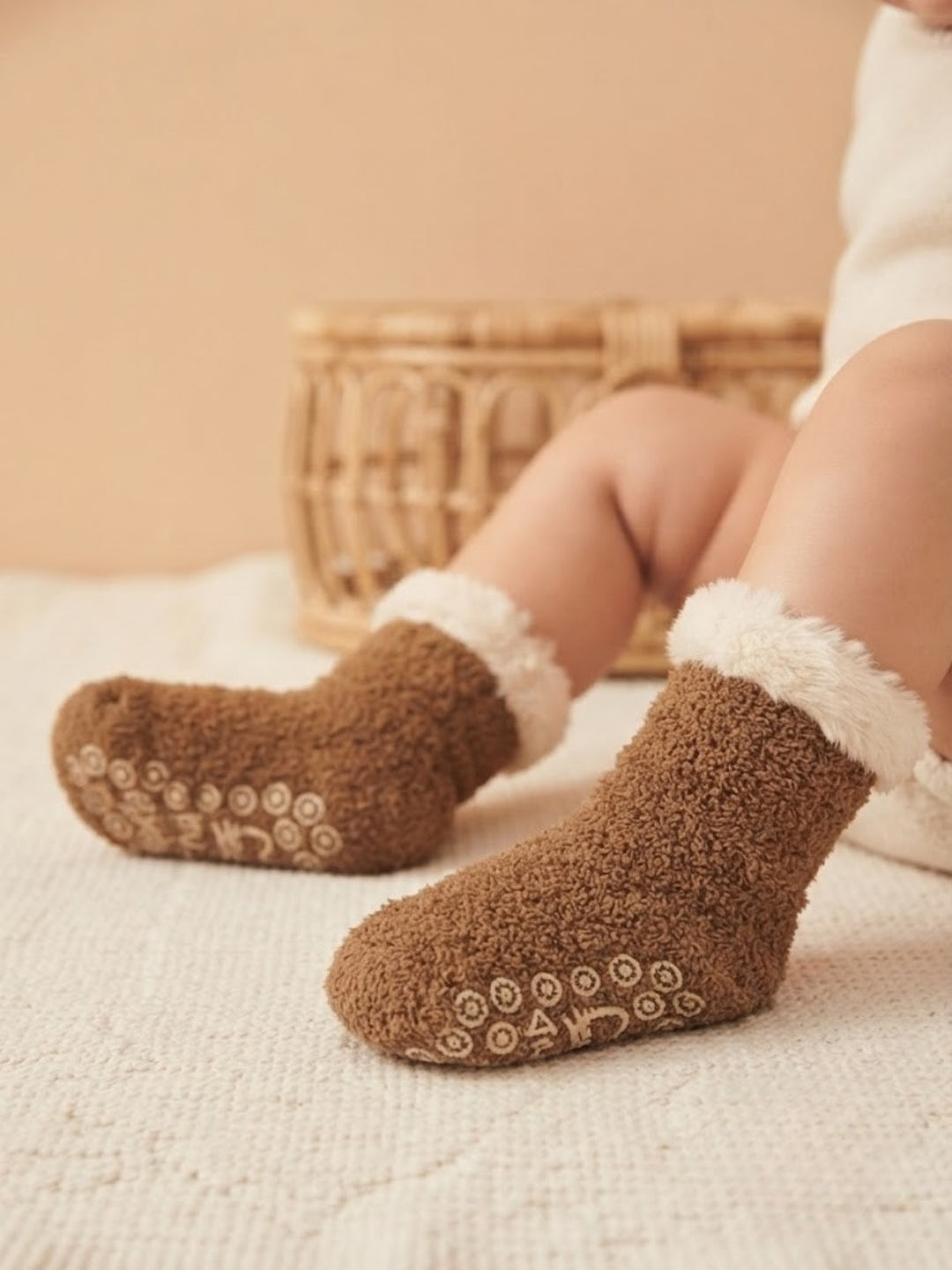 Cdeck Kids Winter Woolen Socks | Soft Fuzzy Rabbit Hair Wool Socks with Anti-Skid Sole | 0–4 Years | Pack of 3 | Lavender, Green & Pink