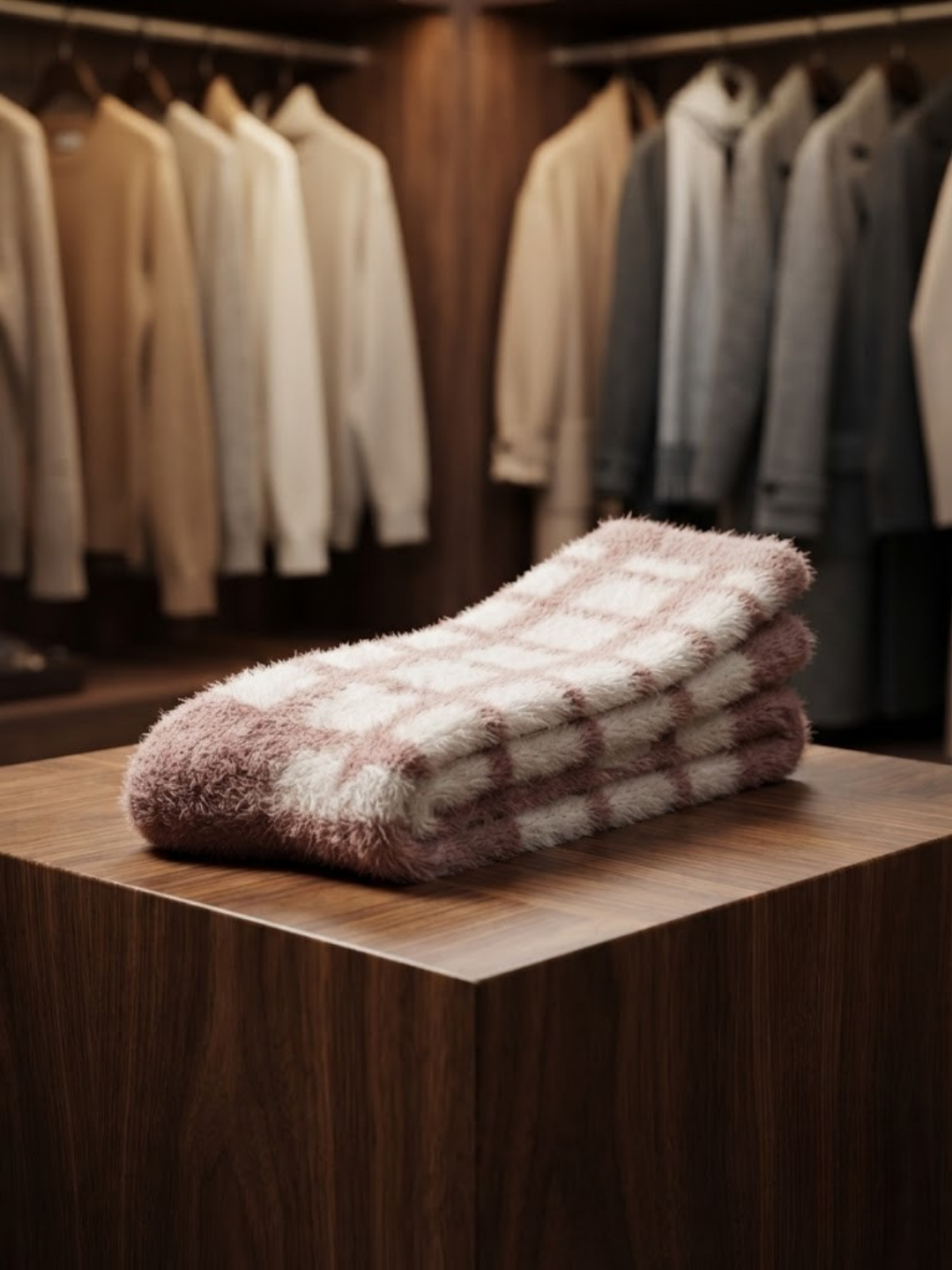 Cdeck Women’s Soft Wool Socks | Warm Pink & Cream Checkered Socks