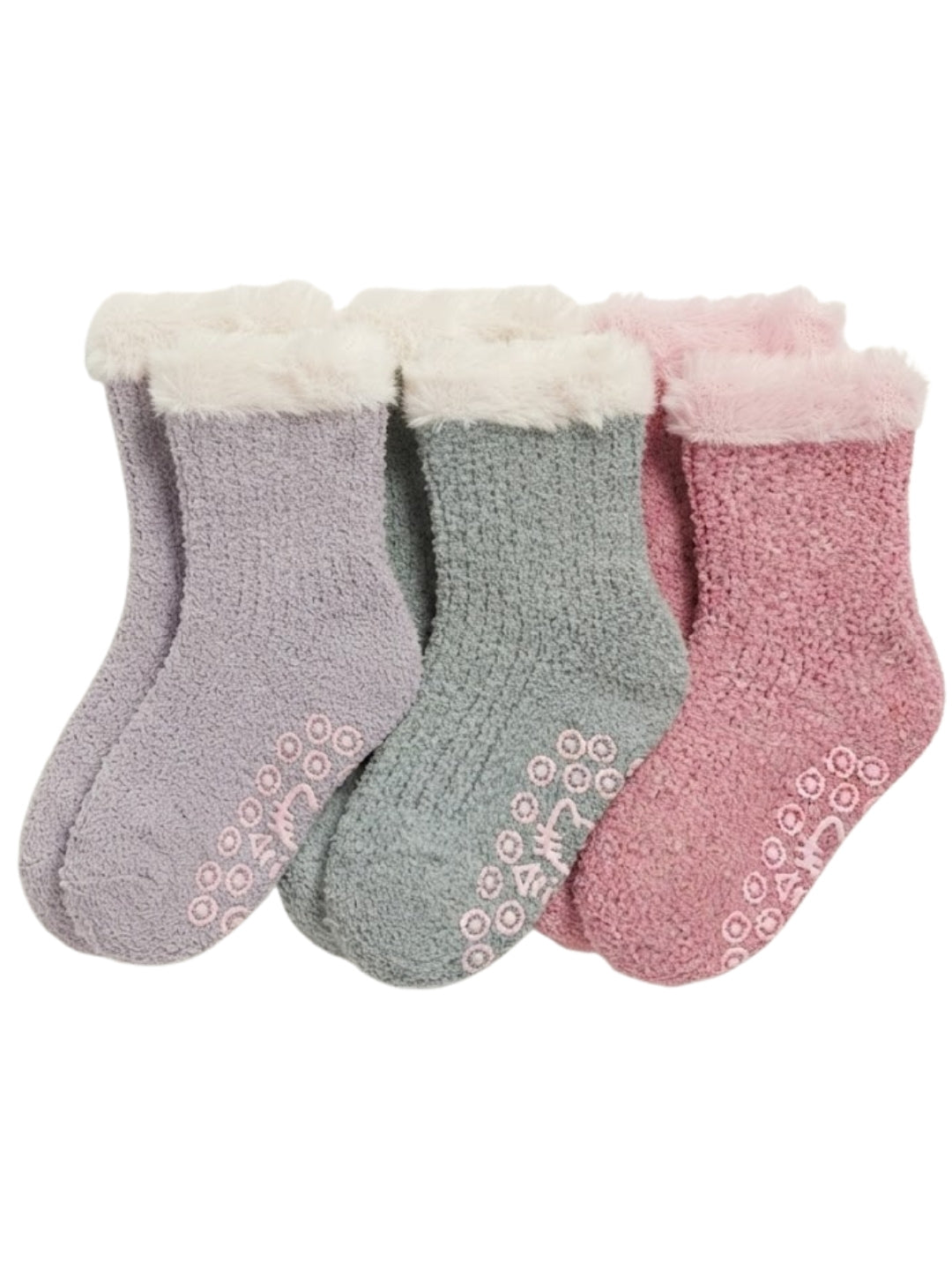 Cdeck Kids Winter Woolen Socks | Soft Fuzzy Rabbit Hair Wool Socks with Anti-Skid Sole | 0–4 Years | Pack of 3 | Multicolor