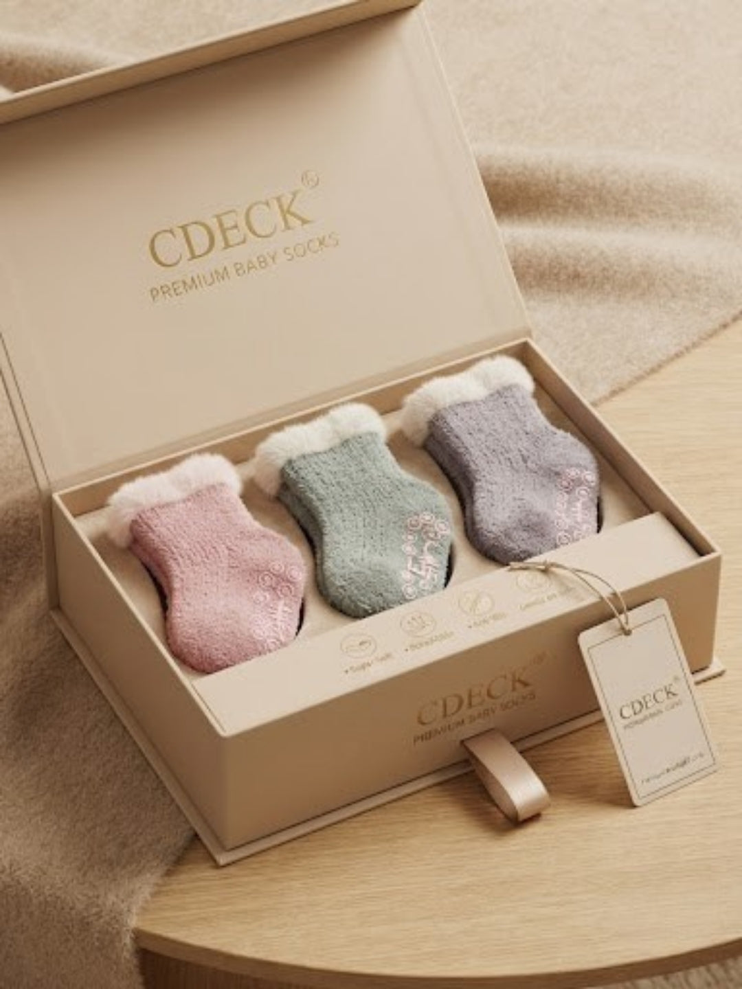 Cdeck Kids Winter Woolen Socks | Soft Fuzzy Rabbit Hair Wool Socks with Anti-Skid Sole | 0–4 Years | Pack of 3 | Multicolor