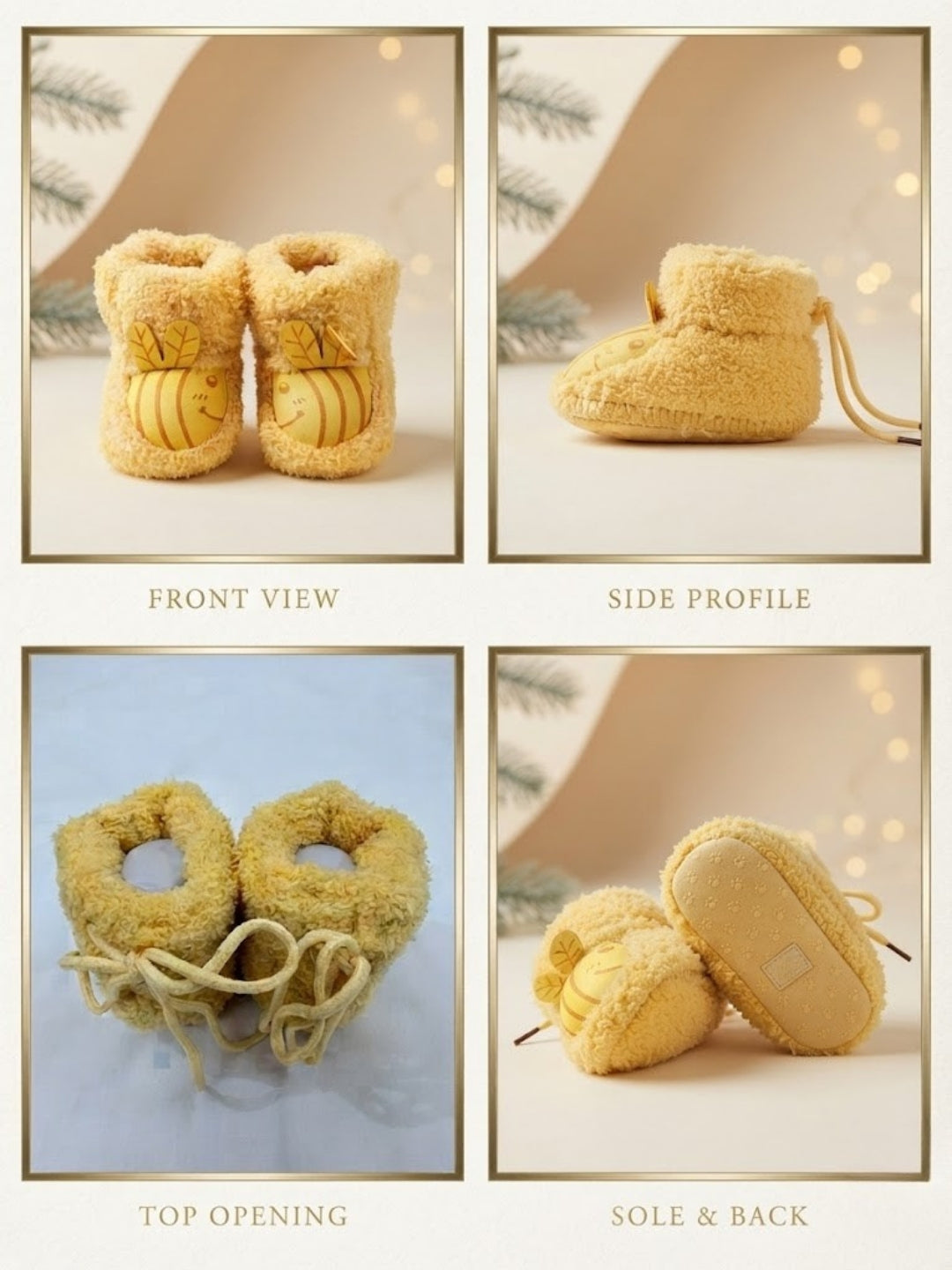 Cdeck Baby Wool Booties | Soft Warm Fleece Baby Shoes | Cute Yellow Booties for Babies 3–9 Months
