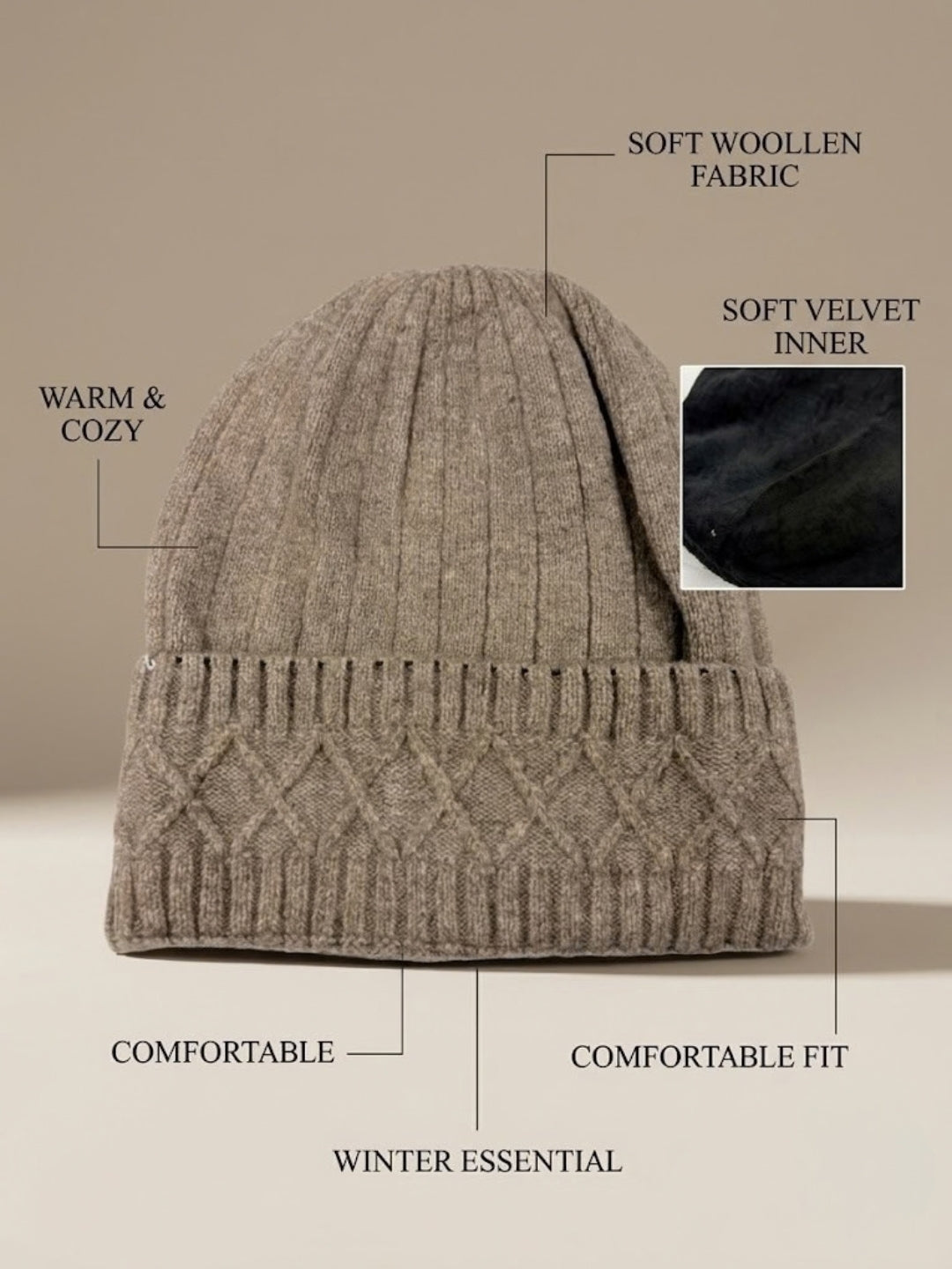 Cdeck Men’s Woolen Winter Cap | Soft, Warm & Comfortable Cap for Everyday Wear | Free Size |  Brown