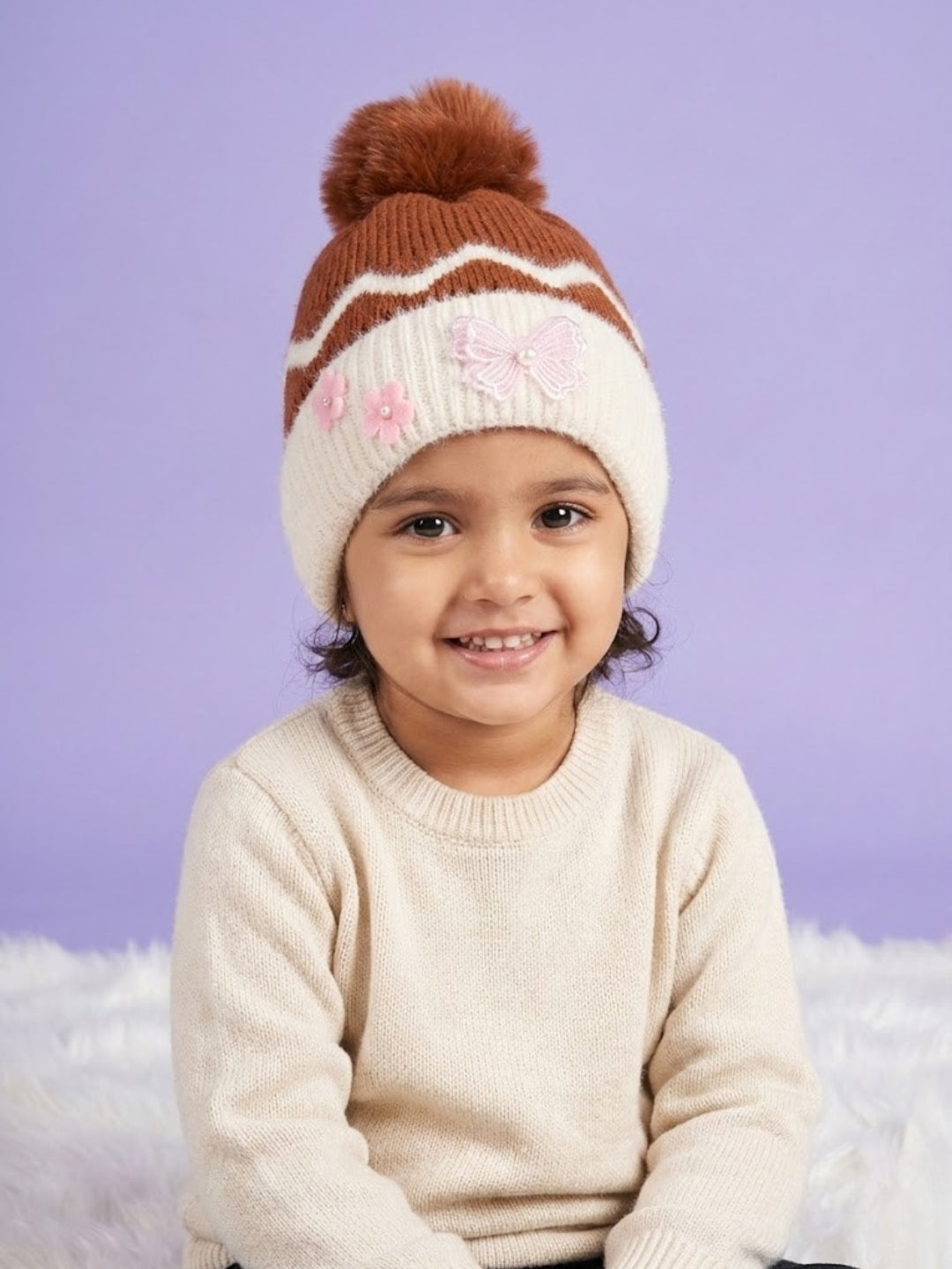 Cdeck Kids Woolen Winter Cap for Baby Girls | Soft, Warm & Comfortable | 1–2 Years
