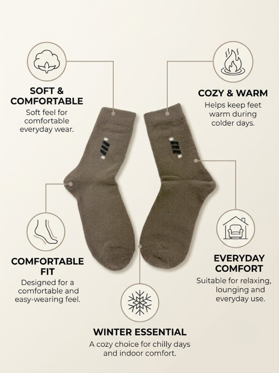 Cdeck Men’s Premium Hair Wool Winter Socks  | Soft, Fuzzy, Warm & Comfortable | Brown | Free Size