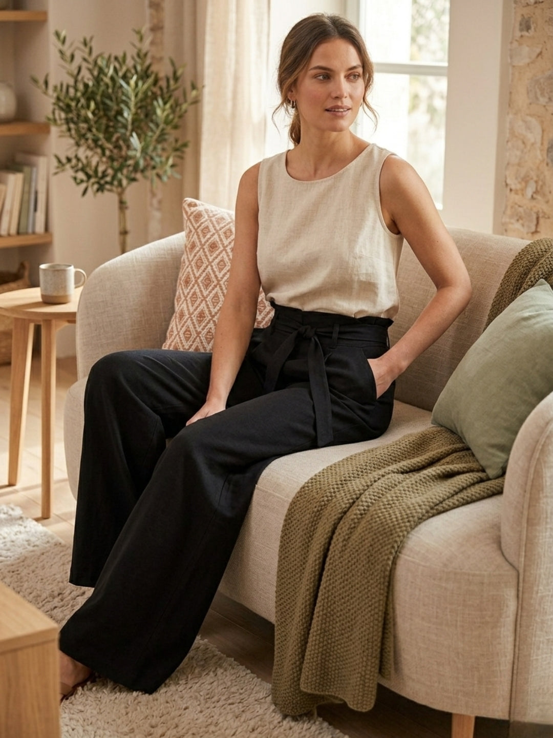 Cdeck Women's Linen Palazzo Pants