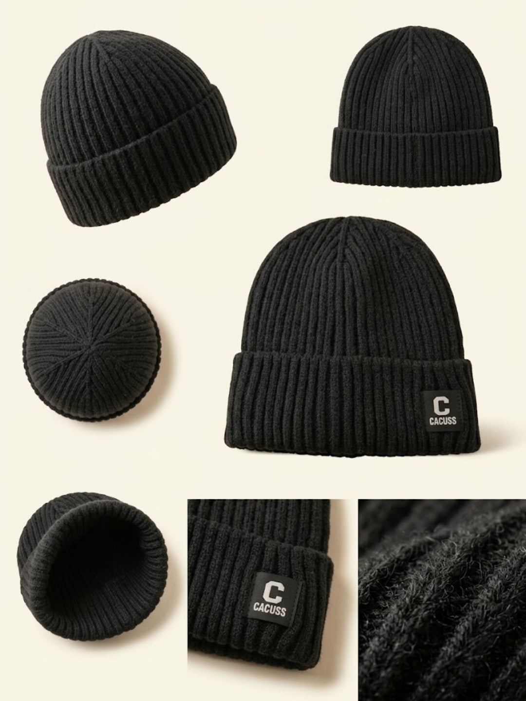 Cdeck Men’s Woolen Winter Cap | Ribbed Knitted Beanie | Free Size | Warm & Comfortable | Black