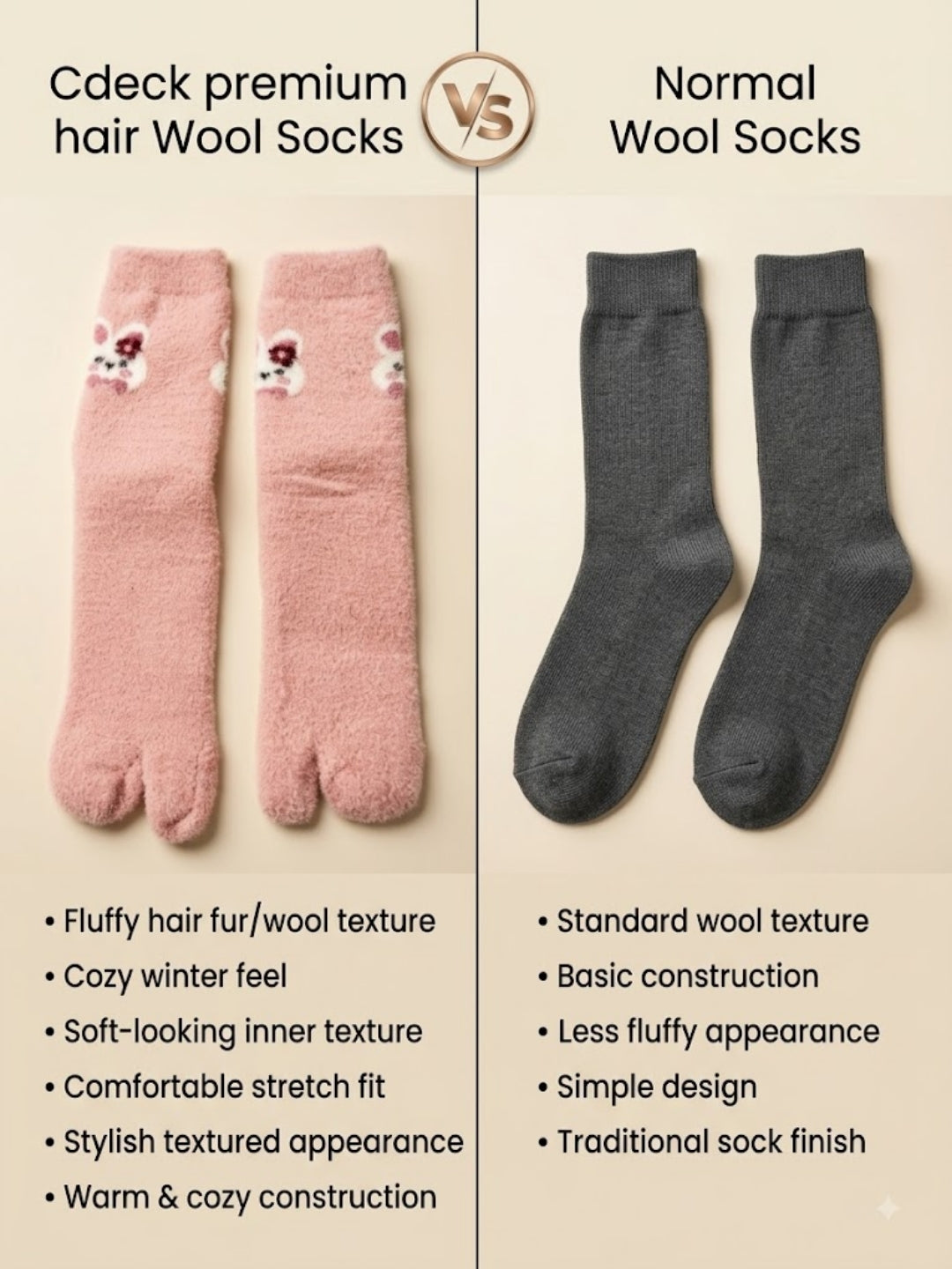 Cdeck Women’s Premium Soft Fuzzy Bear Design Warm Winter Split-Toe Socks for Women | Free Size | Pink