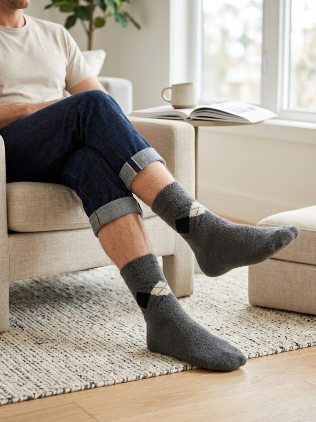 Cdeck Men’s Premium Hair Wool Winter Socks  | Soft, Fuzzy, Warm & Comfortable | Dark Grey| Free Size