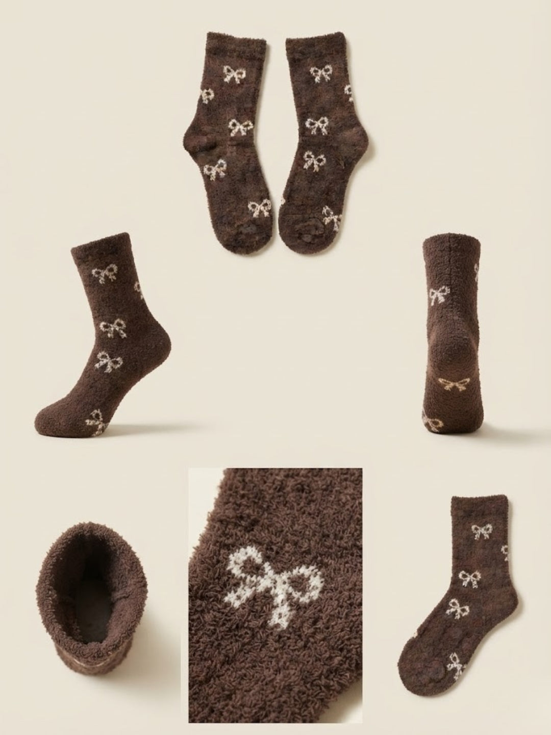 Cdeck Women’s Mid-Calf Rabbit Hair Wool Socks – Premium Soft Warm Fuzzy Winter Socks, Cozy Plush Socks with Cute Bow Pattern