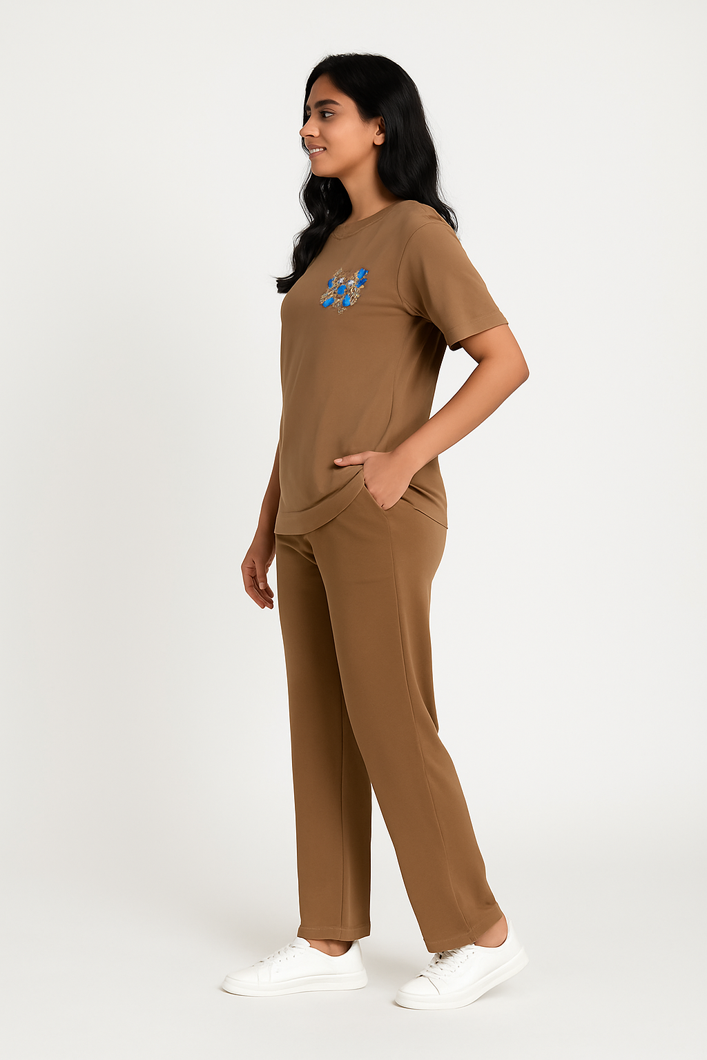 Cdeck Women’s Floral T-Shirt & Track Pants Co-Ord Set | Comfortable Casual Two-Piece Outfit