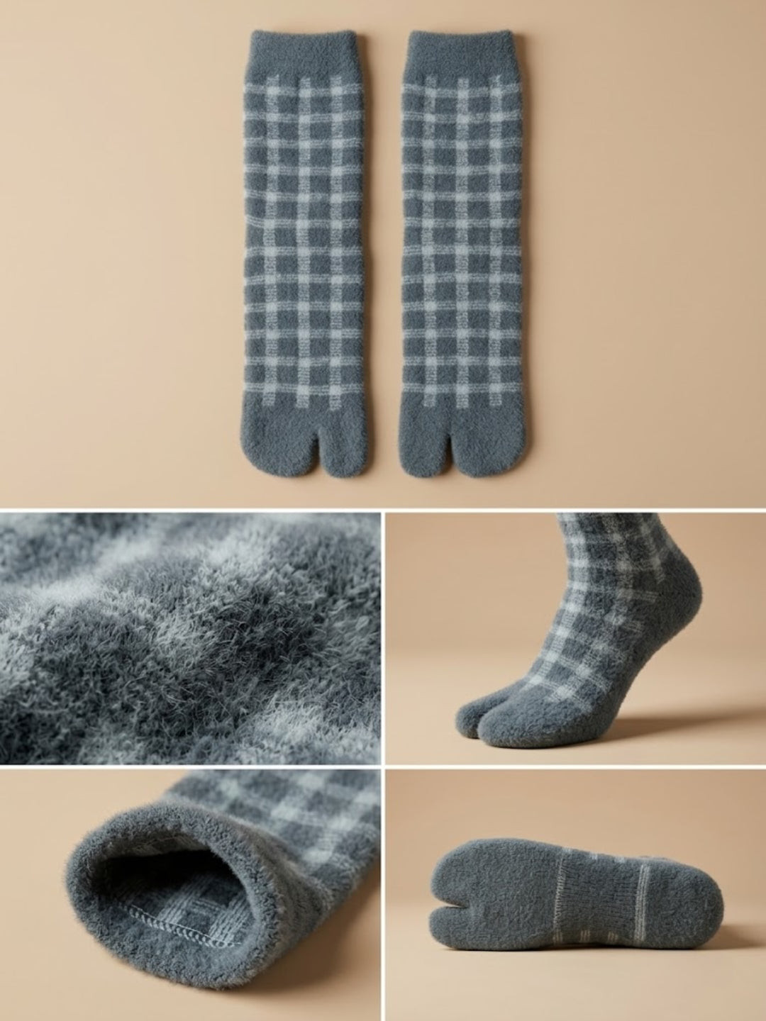 Cdeck Women’s Premium Rabbit Hair Wool Split-Toe Warm Winter Socks | Free Size | Grey & White