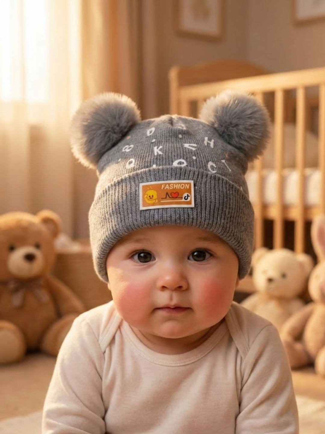 Cdeck Kids Woolen Winter Cap with Double Pom Pom Design | Soft, Warm & Comfortable | 1–3 Years